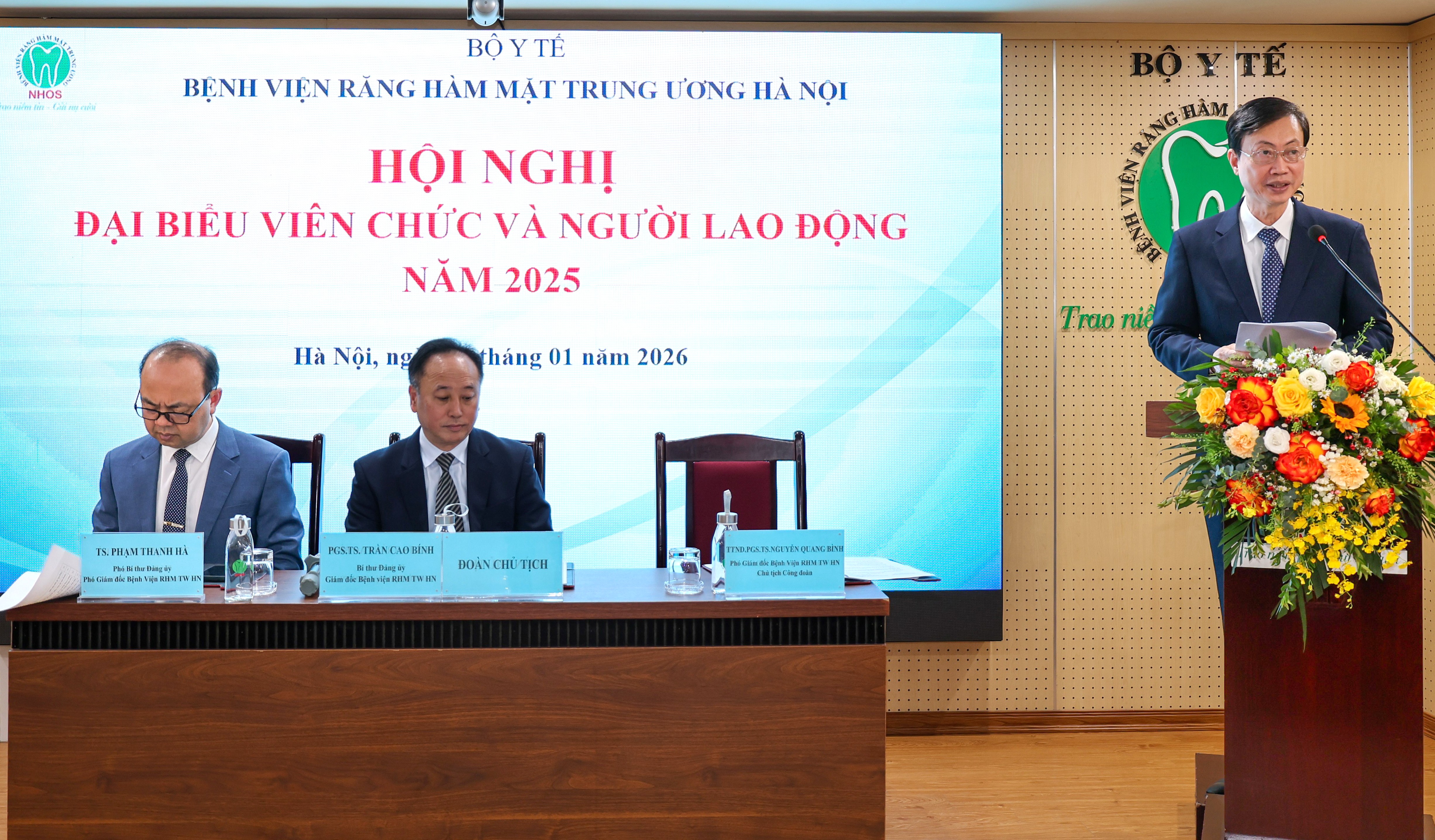 PGS.TS Nguyễn Quang Bình, Phó giám đốc Bệnh viện, Chủ tịch Công đoàn phát biểu